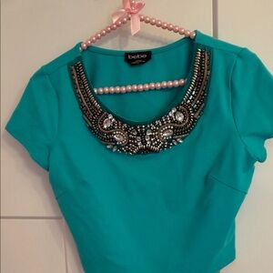 Bebe Teal Embellished Crop Top